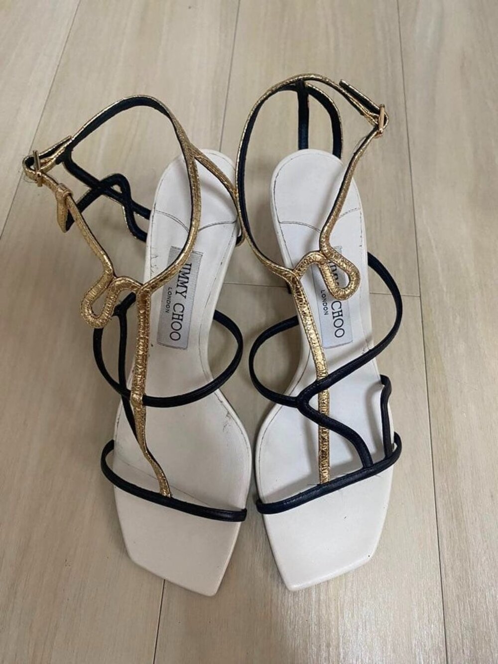 Jimmy Choo Black Gold Sandals